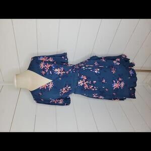 Lulus Medium Blue with pink floral wrap knee length dress